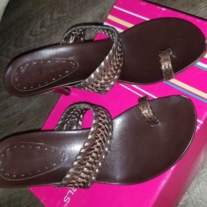 Brown and Metallic gold woven leather sandals